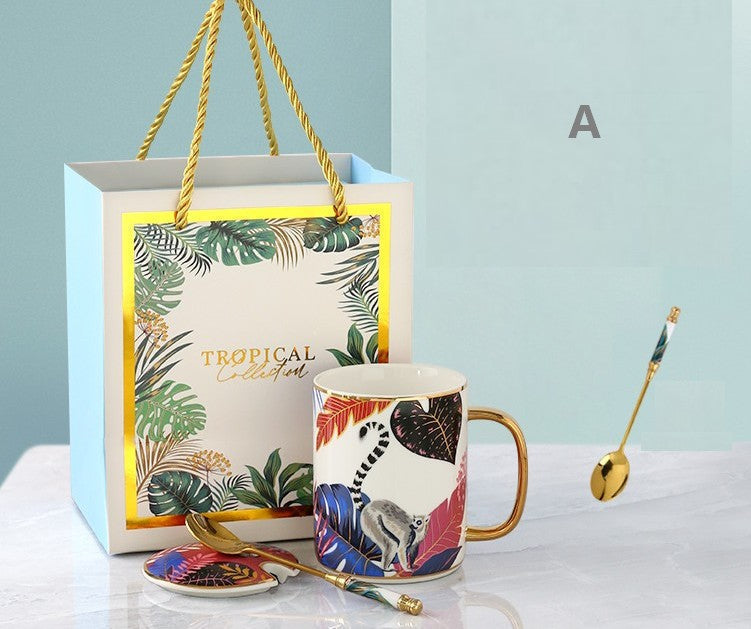 Peacock Porcelain Cups, Large Capacity Jungle Animal Porcelain Mugs, Unique Ceramic Mugs in Gift Box, Creative Ceramic Mugs for Office-HomePaintingDecor