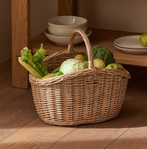 Wicker Storage Basket, Large Picnic Food Basket with Handle, Lovely Willow Weaving Baskets for Vegetable, Natural Fruit Basket, Natural Hand-woven Kitchen Storage Baskets-HomePaintingDecor