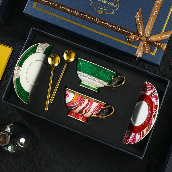 Unique Tea Cups and Saucers in Gift Box, Ceramic Coffee Cup with Saucer, Beautiful British Tea Cup and Saucer, Creative Porcelain Tea Cup Saucer Set-HomePaintingDecor