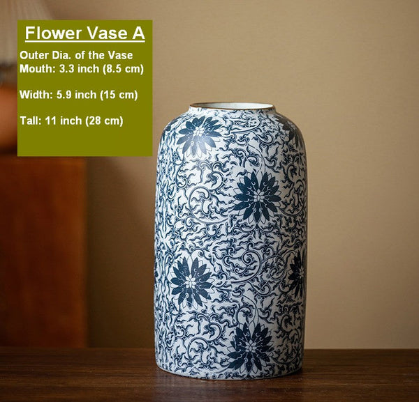 Vintage Bouquet Flower Vases, Centerpiece on Dining Table, Large Blue Flower Vase on Table, Handmade Porcelain Flower Vases Urn, Water Holding Flower Vases-HomePaintingDecor