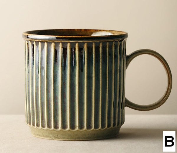 Unique Tea Cup, 10 oz Creative Brown Green Ceramic Coffee Mugs, Large Modern Handmade Pottery Coffee Cup, Large Capacity Coffee Mugs-HomePaintingDecor