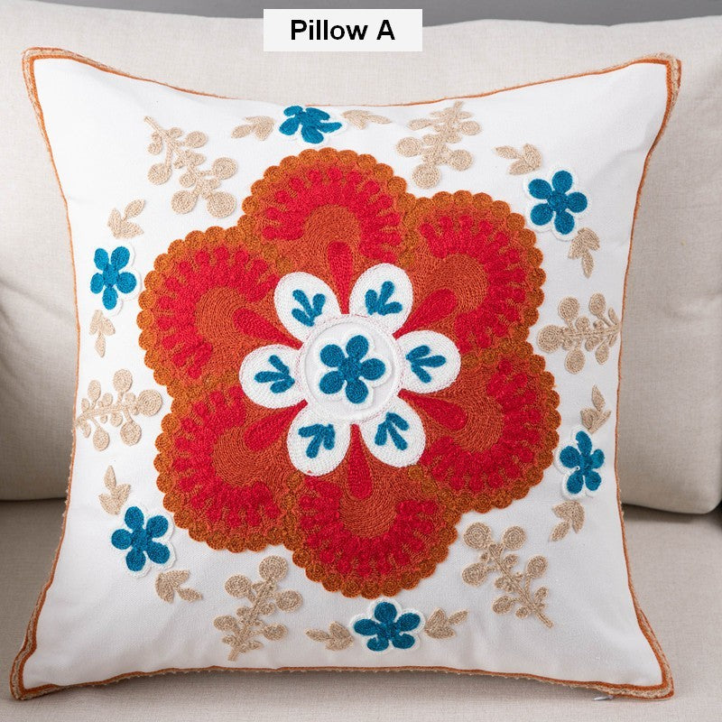 Flower Decorative Pillows for Couch, Sofa Decorative Pillows, Embroider Flower Cotton Pillow Covers, Farmhouse Decorative Throw Pillows-HomePaintingDecor