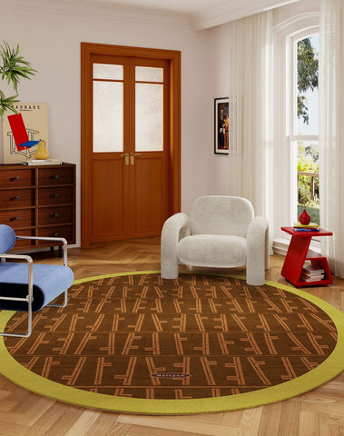 Mid Century Circular Rugs for Bedroom, Abstract Contemporary Round Rugs under Chairs, Modern Rugs for Dining Room, Geometric Modern Rugs for Living Room-HomePaintingDecor
