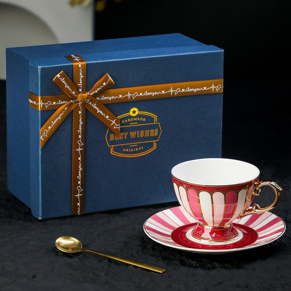 Porcelain Tea Cup and Saucer Set, Elegant Ceramic Coffee Cups, British Royal Tea Cup and Saucer Set in Gift Box, British Tea Cup set-HomePaintingDecor