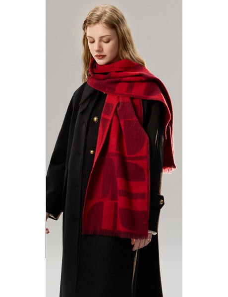 Modern Wool Scarf for Women, Casual Scarf for Women, Fashion Designer Scarf, Cold Weather Scarf, Red Winter Scarf, Soft Cashmere Scarf for Women-HomePaintingDecor