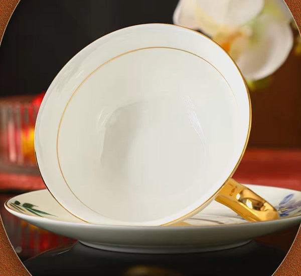 Elegant Ceramic Coffee Cup and Saucer, Floral Porcelain Tea Cup and Sucer Set, Flower Porcelain Cup and Saucer Set, Beautiful British Flower Tea Cups-HomePaintingDecor