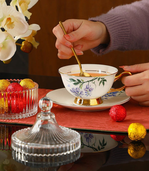 Elegant Ceramic Coffee Cup and Saucer, Floral Porcelain Tea Cup and Sucer Set, Flower Porcelain Cup and Saucer Set, Beautiful British Flower Tea Cups-HomePaintingDecor