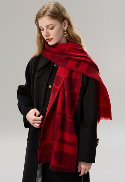 Modern Wool Scarf for Women, Casual Scarf for Women, Fashion Designer Scarf, Cold Weather Scarf, Red Winter Scarf, Soft Cashmere Scarf for Women-HomePaintingDecor