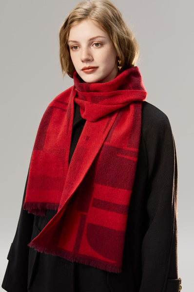 Modern Wool Scarf for Women, Casual Scarf for Women, Fashion Designer Scarf, Cold Weather Scarf, Red Winter Scarf, Soft Cashmere Scarf for Women-HomePaintingDecor