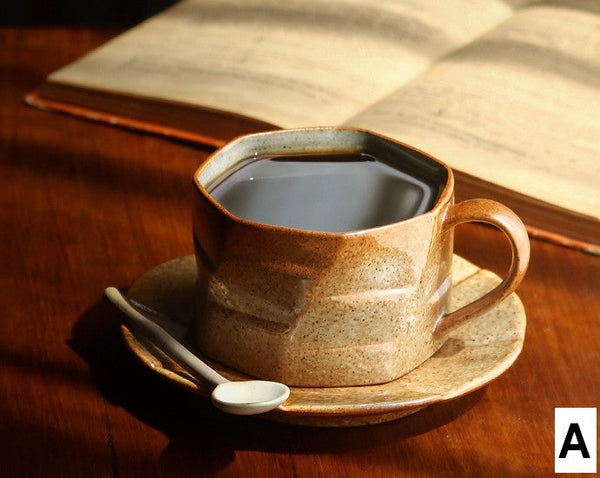 Unique Tea Cup and Saucer, 8 oz Modern Handmade Pottery Coffee Cup, Creative Ceramic Coffee Cup with Saucer, Tea Cup Set for Traditional Afternoon Tea-HomePaintingDecor