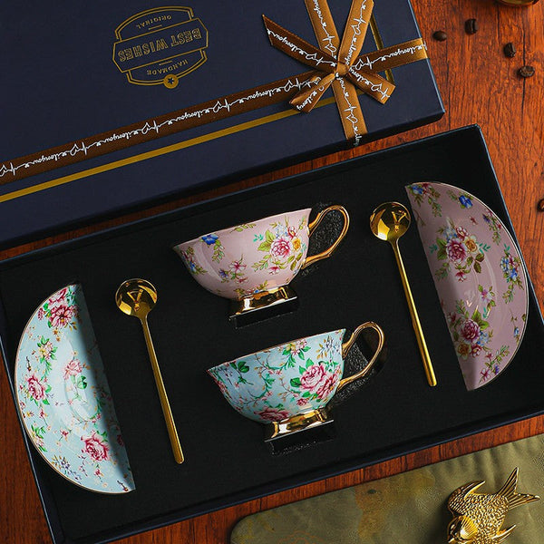 Creative Porcelain Tea Cup Saucer Set, Unique Tea Cup and Saucer in Gift Box, Floral Ceramic Coffee Cup with Saucer, Beautiful British Tea Cup and Saucer-HomePaintingDecor