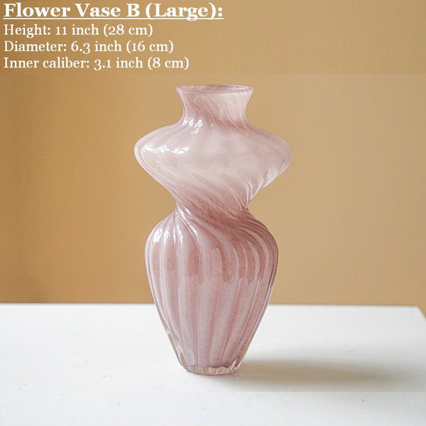 Mid Century Pink Vases for Flowers, Modern Vases for Living Room, Handmade Contemporary Glass Vases, Unique Decorative Glass Vase, Centerpiece Vases on Table-HomePaintingDecor