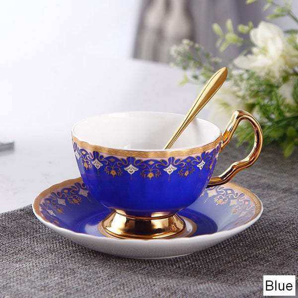 Unique British Tea Cup and Saucer in Gift Box, Pink Blue White Bone China Porcelain Tea Cup Set, Elegant British Ceramic Coffee Cups for Afternoon Tea-HomePaintingDecor