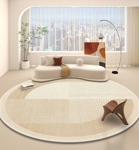 Bedroom Modern Round Rugs, Circular Modern Rugs under Dining Room Table, Contemporary Round Rugs, Geometric Modern Rug Ideas for Living Room-HomePaintingDecor
