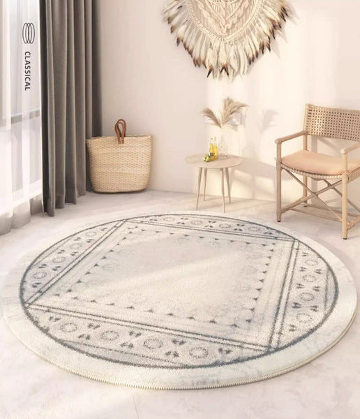 Abstract Contemporary Round Rugs, Circular Modern Rugs under Chair, Modern Round Rugs under Coffee Table, Geometric Modern Rugs for Bedroom-HomePaintingDecor