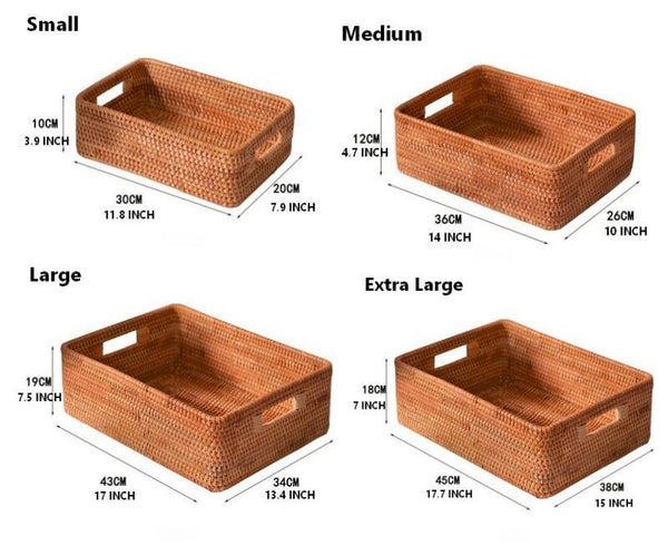 Rattan Storage Baskets for Kitchen, Rectangular Storage Baskets for Pantry, Storage Baskets for Shelves, Woven Storage Baskets for Bathroom-HomePaintingDecor