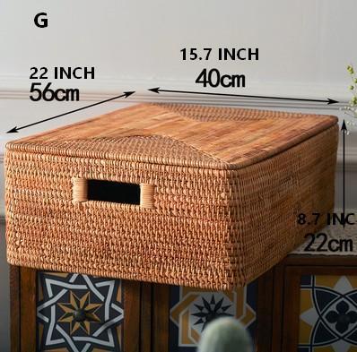 Wicker Rectangular Storage Basket with Lid, Extra Large Storage Baskets for Clothes, Kitchen Storage Baskets, Oversized Storage Baskets for Bedroom-HomePaintingDecor