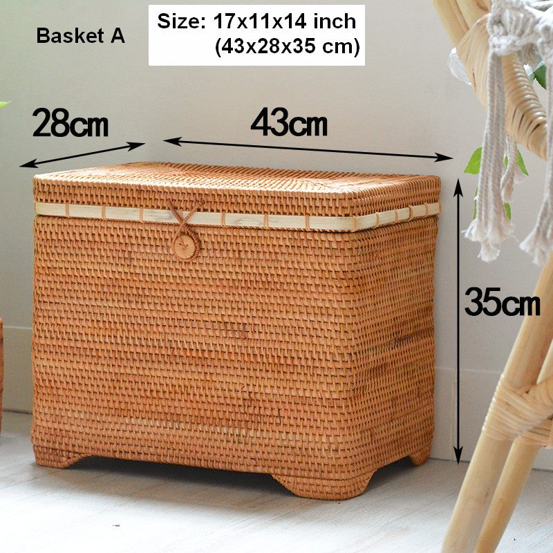 Oversized Storage Baskets for Bedroom, Rectangular Woven Storage Baskets for Clothes, Large Rectangular Storage Basket with Lid, Rattan Storage Case-HomePaintingDecor