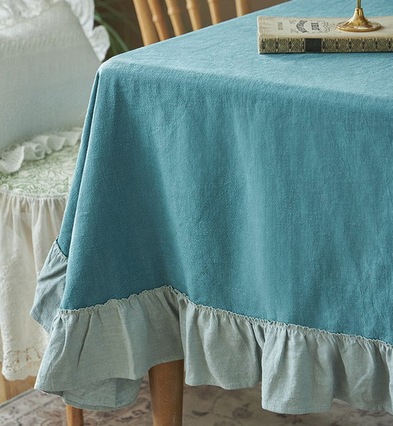 Blue Modern Table Cloth, Ramie Tablecloth for Home Decoration, Extra Large Rectangle Tablecloth for Dining Room Table, Square Tablecloth for Round Table-HomePaintingDecor