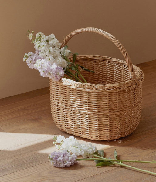 Hand-woven Wicker Storage Basket, Natural Fruit Basket, Storage Basket for Kitchen, Picnic Storage Basket with Handle, Willow Weaving Storage Basket for Shelves-HomePaintingDecor