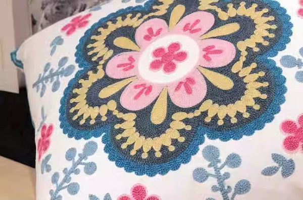 Flower Decorative Pillows for Couch, Sofa Decorative Pillows, Embroider Flower Cotton Pillow Covers, Farmhouse Decorative Throw Pillows-HomePaintingDecor