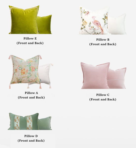 Decorative Pillows for Bed, Living Room Decorative Pillows, Modern Decorative Cushions, Decorative Pillow Arrangement Ideas for Interior Design, Embroidered Floral Bird Pattern Pillow Covers-HomePaintingDecor