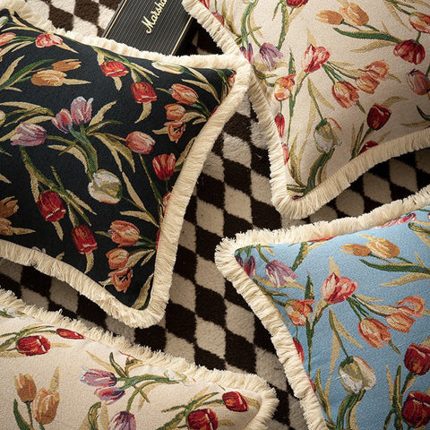 Large Flower Decorative Pillows for Bedroom, Decorative Sofa Pillows for Couch, Tulip Flower Pillow Covers, Farmhouse Decorative Pillows-HomePaintingDecor