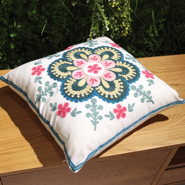Flower Decorative Pillows for Couch, Sofa Decorative Pillows, Embroider Flower Cotton Pillow Covers, Farmhouse Decorative Throw Pillows-HomePaintingDecor