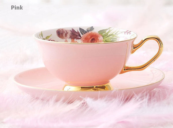 Royal Porcelain Tea Cup Saucer Set, Elegant Flower Pattern Ceramic Coffee Cups, Beautiful British Tea Cups, Unique Traditional Afternoon Tea Cup and Saucer in Gift Box-HomePaintingDecor