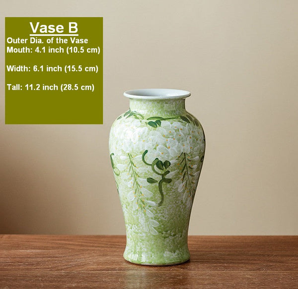 Large Flower Vases on Table, Green Porcelain Flower Vases, Centerpiece Ceramic Bud Vases, Handmade Water Holding Flower Vase-HomePaintingDecor