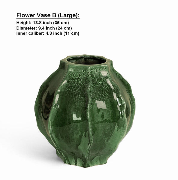 Handmade Modern Flower Vase, Centerpiece Ceramic Bouquet Vases, Large Contemporary Vases on Dining Table, Green Porcelain Vases for Modern Home Decor-HomePaintingDecor