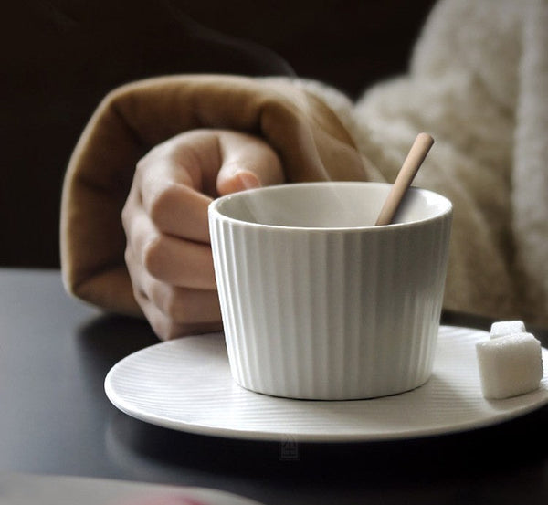 Unique White Tea Cup, Modern Handmade Pottery Coffee Cup, Creative White Ceramic Coffee Cup with Saucer, White Tea Cup for Traditional Afternoon Tea-HomePaintingDecor