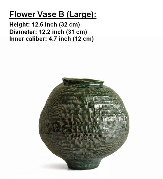 Large Contemporary Vases on Dining Table, Handmade Modern Flower Vase, Centerpiece Ceramic Bouquet Vases, Green Porcelain Vases for Modern Home Decor-HomePaintingDecor