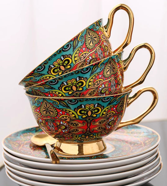 Royal Porcelain Tea Cup Saucer Set, Elegant British Ceramic Coffee Cups, Unique British Tea Cup and Saucer in Gift Box-HomePaintingDecor