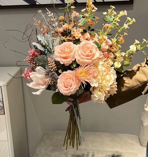 Simple Modern Artificial Floral Arrangement for Bedroom, Large Bunch of Autumn Flowers Arrangement Interior Design, Beautiful Faux Silk Floral Bouquet Table Centerpiece-HomePaintingDecor