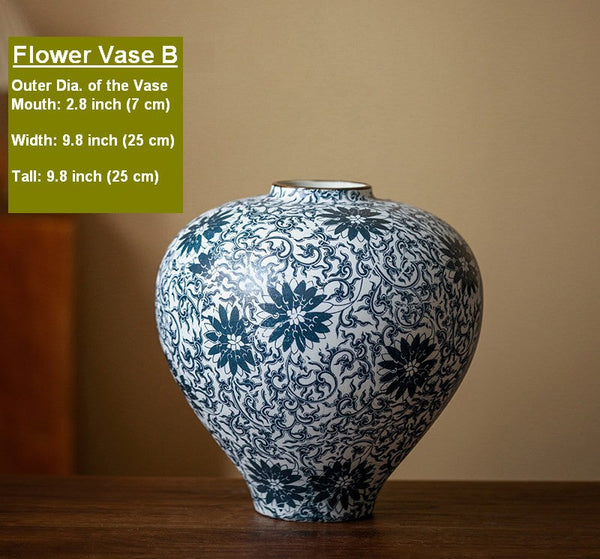 Vintage Bouquet Flower Vases, Centerpiece on Dining Table, Large Blue Flower Vase on Table, Handmade Porcelain Flower Vases Urn, Water Holding Flower Vases-HomePaintingDecor