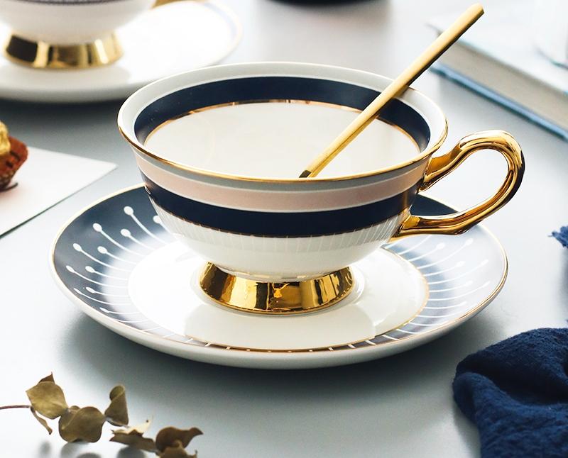 Porcelain Coffee Cups, Latte Coffee Cups, British Tea Cups, Tea Cups and Saucers, Coffee Cups with Gold Trim and Gift Box-HomePaintingDecor