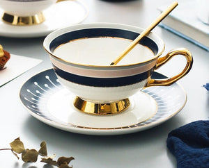 Porcelain Coffee Cups, Latte Coffee Cups, British Tea Cups, Tea Cups and Saucers, Coffee Cups with Gold Trim and Gift Box-HomePaintingDecor