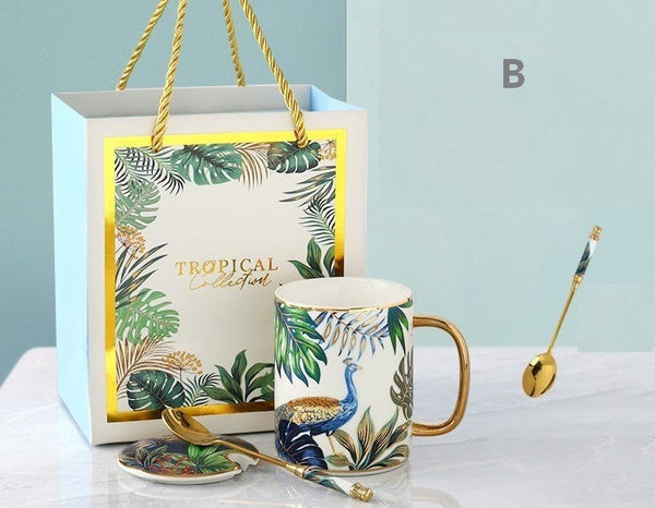 Peacock Porcelain Cups, Large Capacity Jungle Animal Porcelain Mugs, Unique Ceramic Mugs in Gift Box, Creative Ceramic Mugs for Office-HomePaintingDecor
