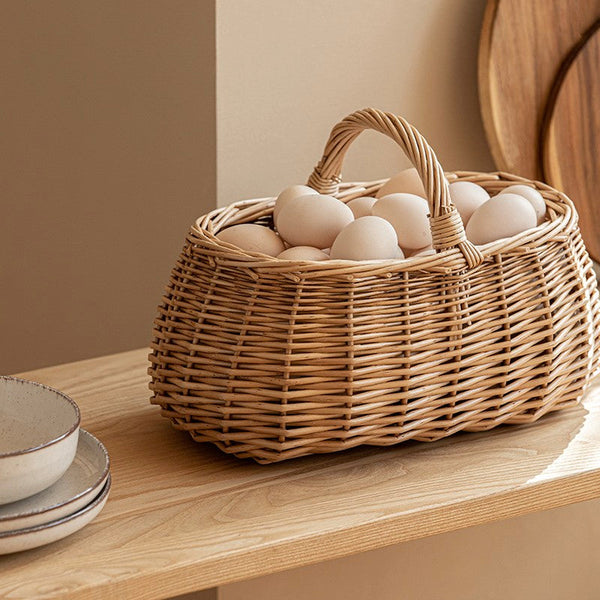 Hand-woven Wicker Storage Basket, Small Picnic Storage Basket with Handle, Willow Weaving Baskets for Vegetable, Natural Fruit Basket, Kitchen Storage Baskets-HomePaintingDecor