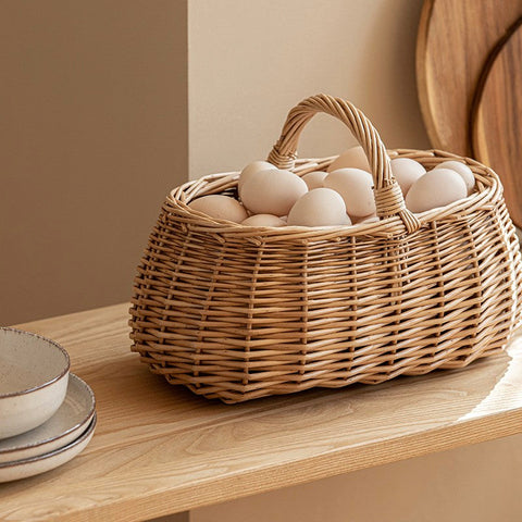 Hand-woven Wicker Storage Basket, Small Picnic Storage Basket with Handle, Willow Weaving Baskets for Vegetable, Natural Fruit Basket, Kitchen Storage Baskets-HomePaintingDecor