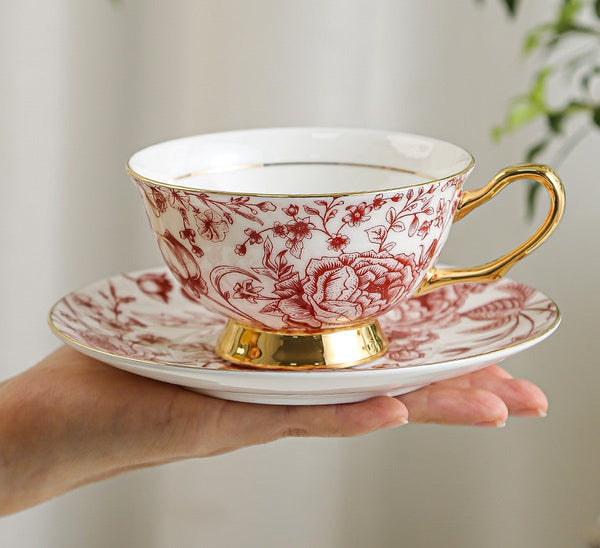 Creative Bone China Porcelain Tea Cup Set, Beautiful British Tea Cups, Elegant Flower Ceramic Cups, Unique Royal Coffee Cup and Saucer