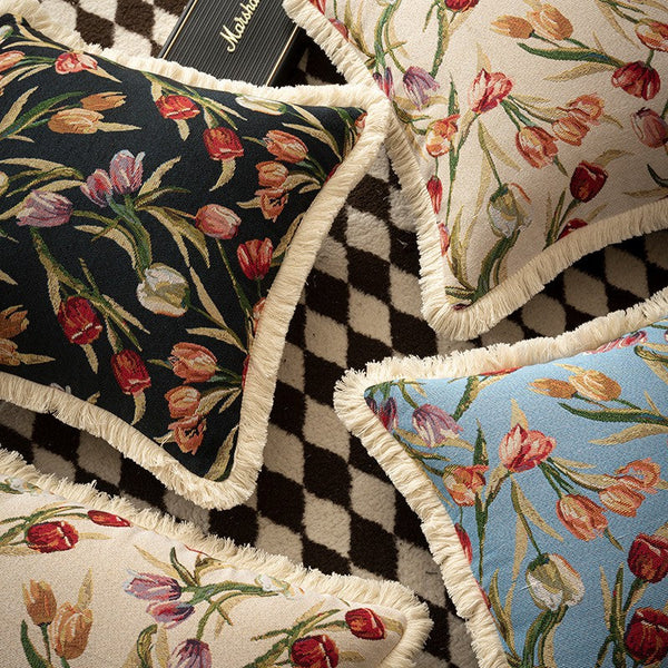 Large Flower Decorative Pillows for Bedroom, Decorative Sofa Pillows for Couch, Tulip Flower Pillow Covers, Farmhouse Decorative Pillows-HomePaintingDecor