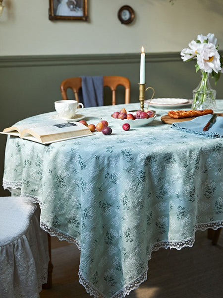 Green Rectangle Tablecloth Ideas for Dining Room Table, Flower Pattern Tablecloth for Round Table, Rustic Farmhouse Table Cover for Kitchen-HomePaintingDecor