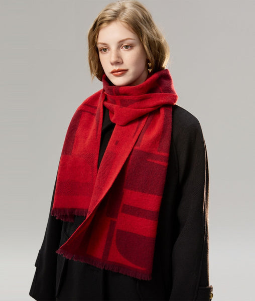 Modern Wool Scarf for Women, Casual Scarf for Women, Fashion Designer Scarf, Cold Weather Scarf, Red Winter Scarf, Soft Cashmere Scarf for Women-HomePaintingDecor