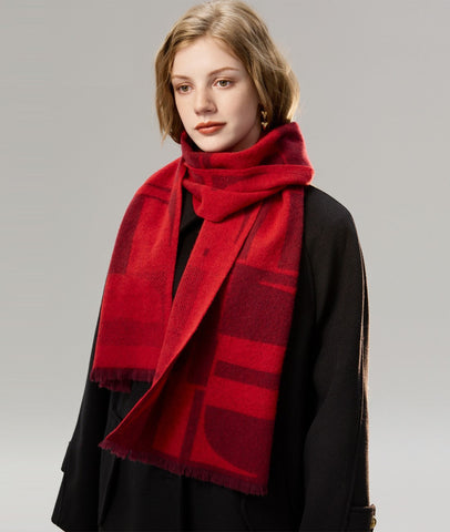 Modern Wool Scarf for Women, Casual Scarf for Women, Fashion Designer Scarf, Cold Weather Scarf, Red Winter Scarf, Soft Cashmere Scarf for Women-HomePaintingDecor