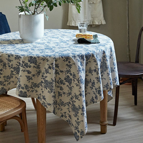 Vintage Rectangle Tablecloth for Dining Room Table, French Flower Pattern Tablecloth for Round Table, Rustic Farmhouse Table Cover for Kitchen-HomePaintingDecor