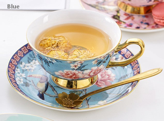 Unique Afternoon Tea Cups and Saucers in Gift Box, Royal Bone China Porcelain Tea Cup Set, Elegant Flower Pattern Ceramic Coffee Cups, Beautiful British Tea Cups-HomePaintingDecor