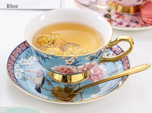 Unique Afternoon Tea Cups and Saucers in Gift Box, Royal Bone China Porcelain Tea Cup Set, Elegant Flower Pattern Ceramic Coffee Cups, Beautiful British Tea Cups-HomePaintingDecor