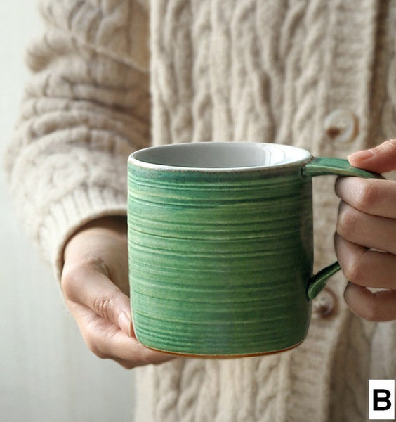 Creative Handmade Coffee Mugs, Blue Green Black Ceramic Coffee Mugs, Large Modern Handmade Pottery Coffee Cup, Large Capacity Coffee Mugs-HomePaintingDecor